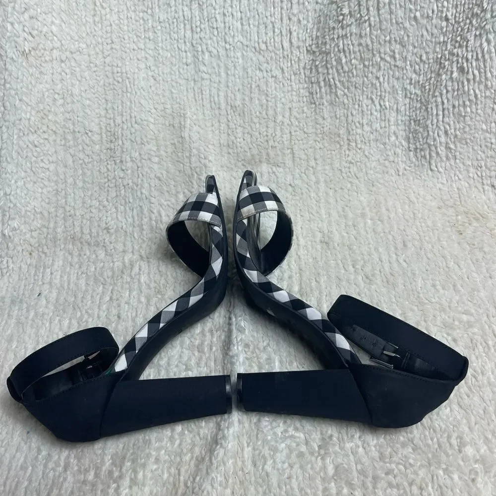 Torrid  Fabric Black and White Checkered ankle strap block Heels SZ10WW